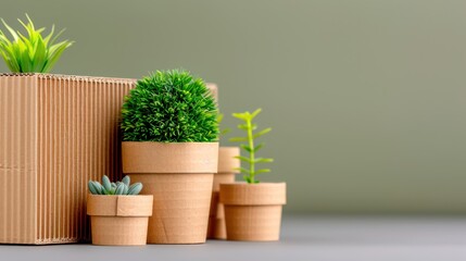 Green Plants in Pots Minimalist Background