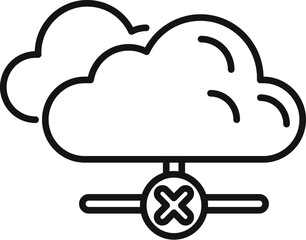 Line art icon of a cloud server network experiencing a connection error