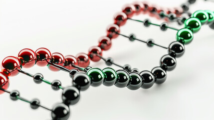 Obraz premium 3D model of a DNA double helix made from black and red pearls on a white background