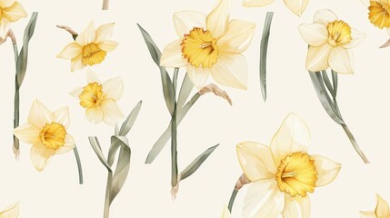 Fototapeta premium Cute daffodils in light watercolor