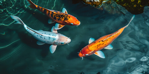Fototapeta premium Peixes Koi nadando em um tranquilo lago japonês