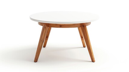 Fototapeta premium White Round Table with Wooden Legs
