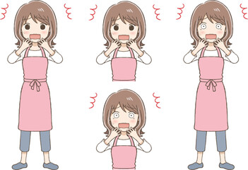 Woman in an apron showing a surprised expression