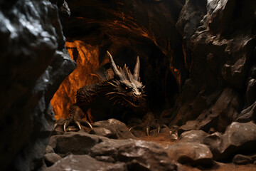 photo of a dragon in a cave, photo of a dragon, fantasy dragon