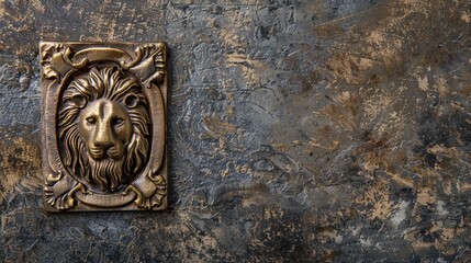 Antique lion head brass belt buckle with text space