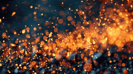 Close up shot of a metal grinder in use with a flurry of intense fiery sparks flying out amid a blurred dark industrial background showcasing the power and intensity of the metalworking process