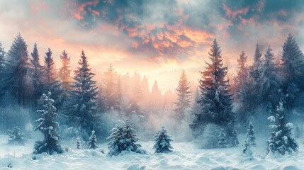 Winter Wonderland: Snowy Forest with White Christmas Background