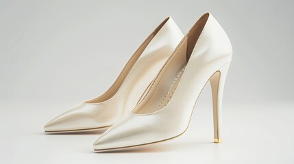 Obraz premium A pair of elegant high-heeled shoes with a glossy black finish, standing on a reflective surface. Detailed stitching and sleek design, isolated background