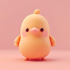 Fototapeta premium Cute 3D cartoon chick character on a pastel pink background, perfect for children's content and playful designs.