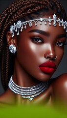 Fototapeta premium A beautiful black woman adorned with diamonds. 