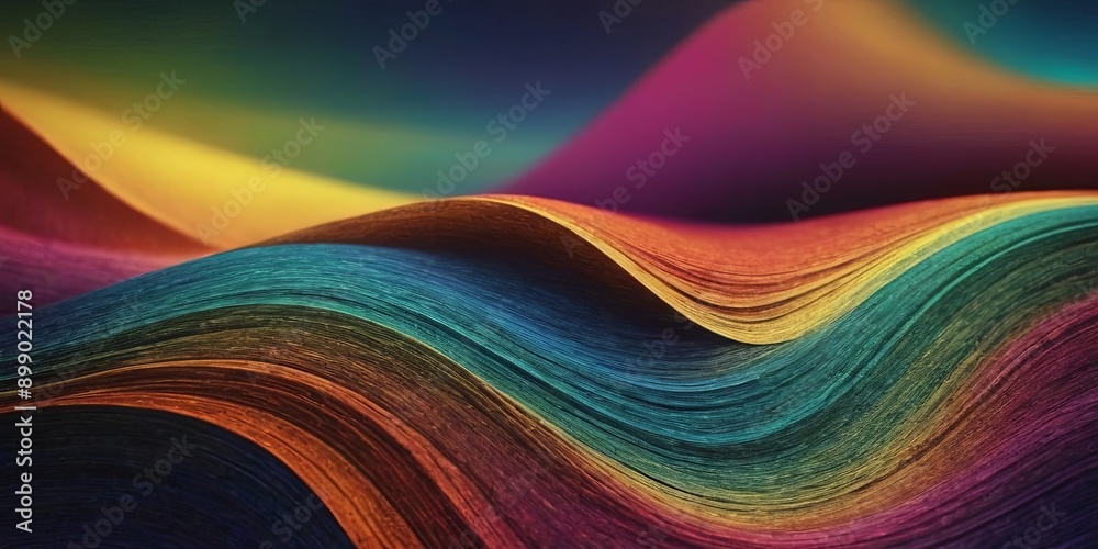 Poster a colorful, abstract painting of a wave with a rainbow in the background