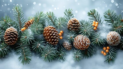 Fototapeta premium Festive Fir: A Christmas Composition with Tree Branches and Holiday Ornaments