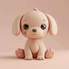 Adorable cartoon puppy with big eyes and floppy ears, sitting with paws outstretched on a soft pink background