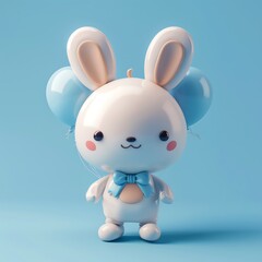 Cute balloon animal rabbit with a bow tie on a blue background, perfect for children's parties and festive occasions.