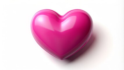 Obraz premium Vibrant pink 3D heart clipart isolated on white background with subtle shadow and soft gradient effect, perfect for Valentine's Day or love-themed designs.