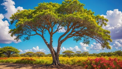 Fototapeta premium Majestic Acacia Tree In A Savanna Landscape.