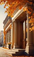 Obraz premium Autumn Leaves and Classical Architecture.