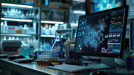 The computer screen at the front desk of the laboratory displays the data