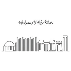 One continuous line drawing of Al Khor skyline vector illustration. Modern city in Qatar in simple linear style vector design concept. Big city in Qatar. Iconic architectural skyline building design.