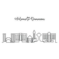 One continuous line drawing of Dammam skyline vector illustration. Modern city in Saudi Arabia in simple linear style vector design concept. Big city in Saudi Arabia. Iconic architectural building