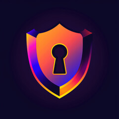 Logo for security, shield with keyhole in the middle, simple vector style, orange and purple gradient colors, dark background