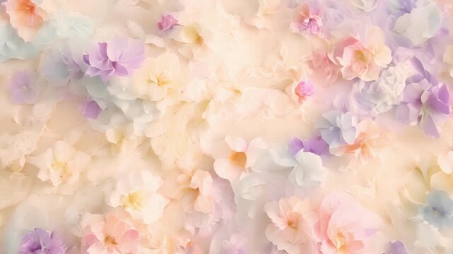 Twirling ribbons of lace add a playful touch to an array of blossoming pastel flowers in this sweet and lively design.