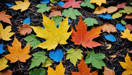 Colorful Autumn Leaves on Black Ground.