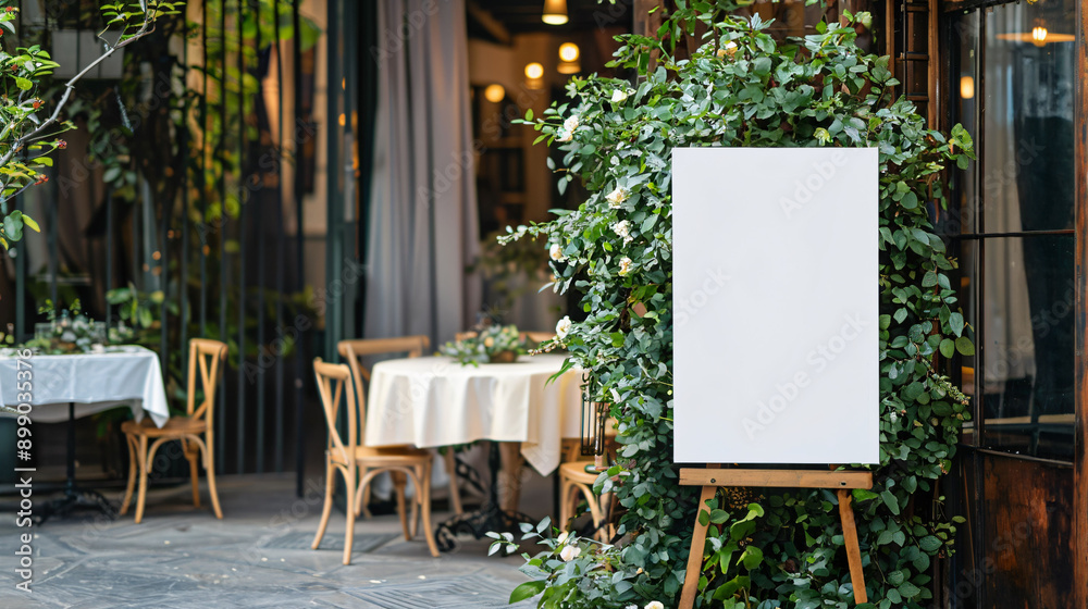 Wall mural mockup sign board on the wedding entrance