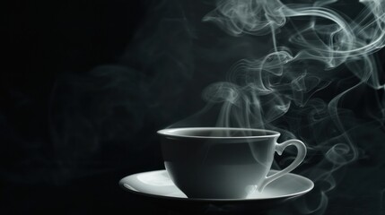 Steaming Cup of Coffee on a Dark Background