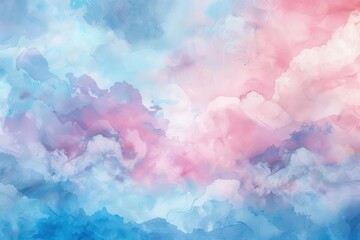 Fototapeta premium dreamy watercolor wash blending soft pastel pink and tranquil sky blue creating a soothing ethereal backdrop reminiscent of a serene sunset