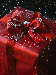 Red Christmas Gift Box Covered in Snow