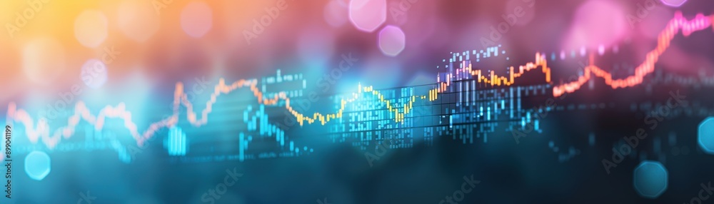 Wall mural vibrant abstract background with colorful lines and bokeh effects representing financial growth and 