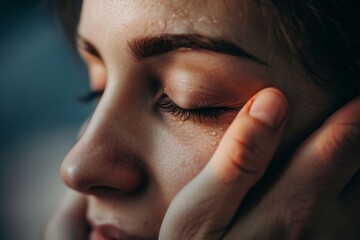 Close-up Portrait of a Woman with Tears