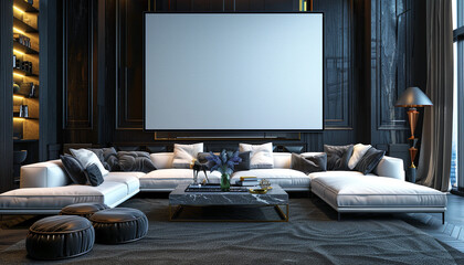 Contemporary living room with empty frame