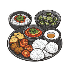 indonesian traditional padang rice dish illustration cartoon generative ai