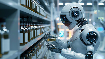 Fototapeta premium Robots do experiments in biology LABS in the future