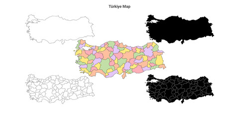 Fototapeta premium Turkey or Türkiye administrative map sets