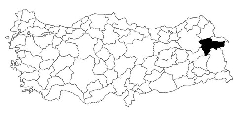 Map of agri ils province in Turkey country on white background. Single State map highlighted by black colour on Turkey map. Türkiye, TR, Republic of Türkiye