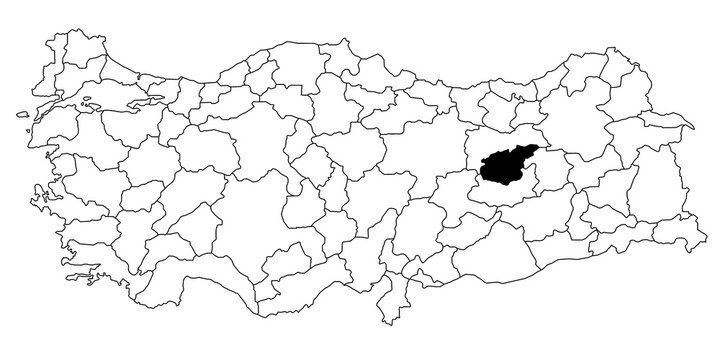 Map of tunceli ils province in Turkey country on white background. Single State map highlighted by black colour on Turkey map. T&uuml;rkiye, TR, Republic of T&uuml;rkiye