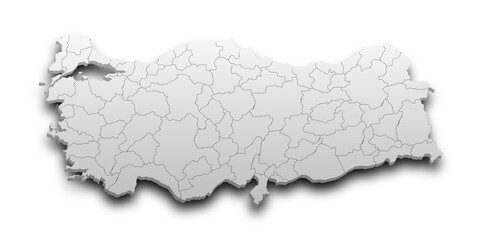 3d Map of Turkey with state and color.  Türkiye country map