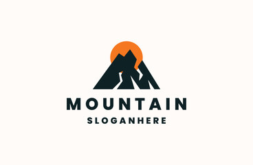 Mountain peak summit logo design. Outdoor hiking adventure icon