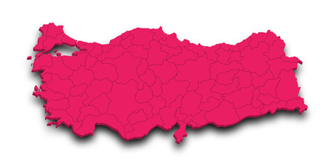 3d Map of Turkey with state and color.  T&uuml;rkiye country map