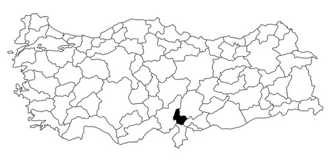 Map of osmaniye ils province in Turkey country on white background. Single State map highlighted by black colour on Turkey map. Türkiye, TR, Republic of Türkiye