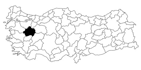 Map of kutahya ils province in Turkey country on white background. Single State map highlighted by black colour on Turkey map. Türkiye, TR, Republic of Türkiye