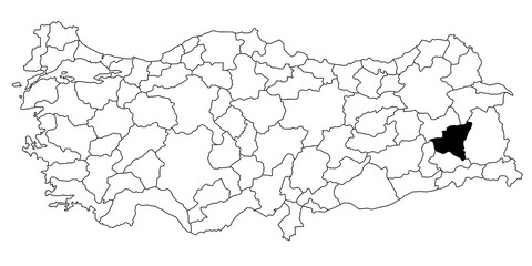 Map of bitlis ils province in Turkey country on white background. Single State map highlighted by black colour on Turkey map. Türkiye, TR, Republic of Türkiye