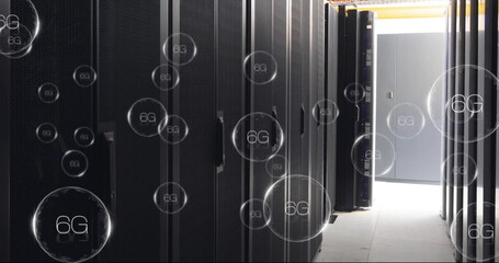 Image of 6g text, digital data processing over computer servers