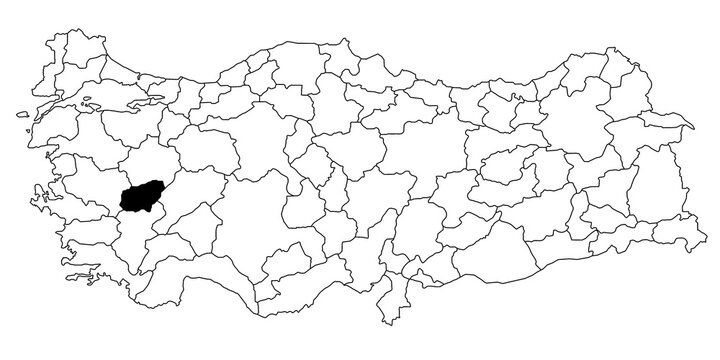 Map of usak ils province in Turkey country on white background. Single State map highlighted by black colour on Turkey map. T&uuml;rkiye, TR, Republic of T&uuml;rkiye