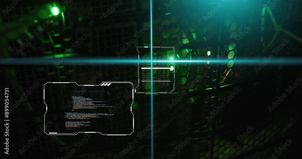 Poster ai data coding image over futuristic digital interface with green lights