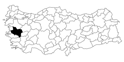 Map of manisa ils province in Turkey country on white background. Single State map highlighted by black colour on Turkey map. Türkiye, TR, Republic of Türkiye