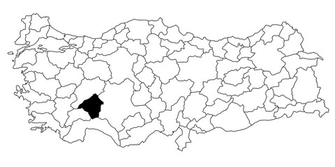 Map of isparta ils province in Turkey country on white background. Single State map highlighted by black colour on Turkey map. Türkiye, TR, Republic of Türkiye